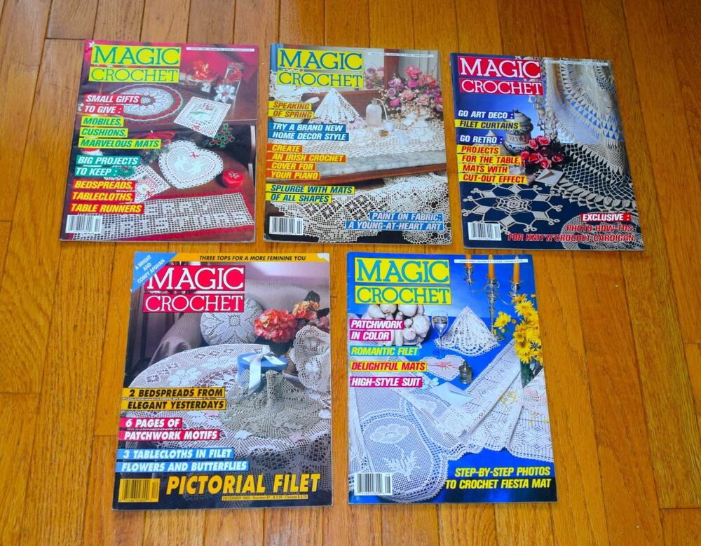 Lot of 5 Magic Crochet - 1989- 1993 - Number 58. 61. 62. 63. 87